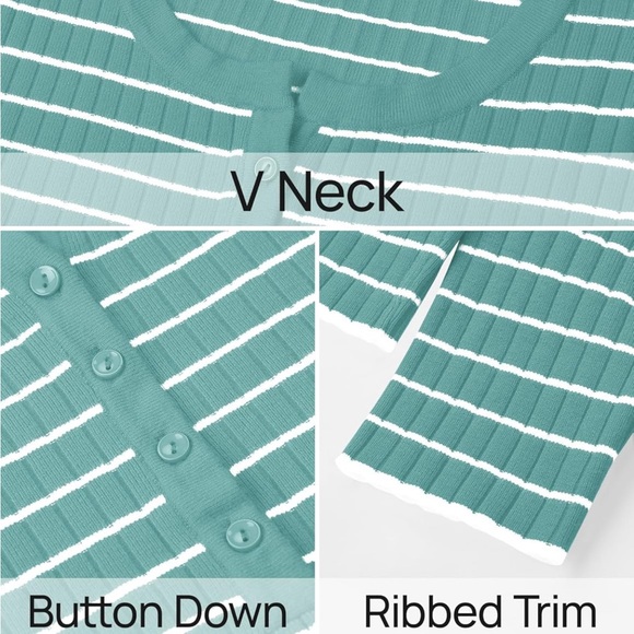 ZESICA Womens Long Sleeve Striped Button Up Sweater Mint. Size XL - Picture 5 of 6